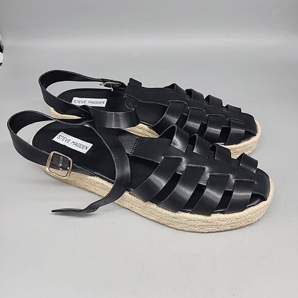 Steve Madden Shoes - NWOB Steve Madden Marlin Black Leather Sandals Size 11 Shoes